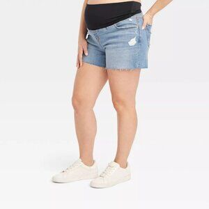 NWT Isabel Maternity Over Belly Midi Maternity Jean Shorts 6 Ingrid & Isabel